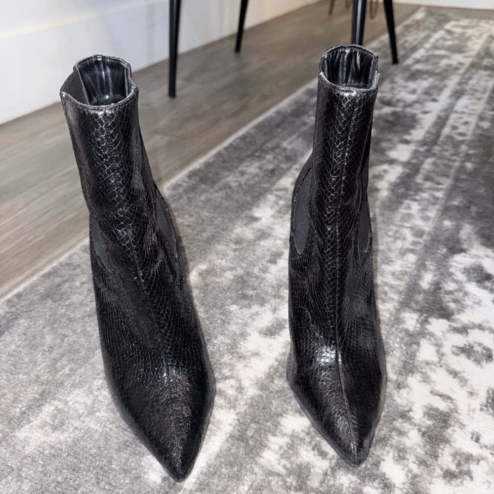 Fashion Nova Black Textured Ankle Booties